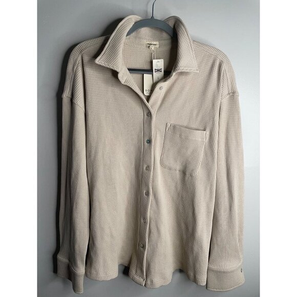 Anthropologie DONNI Waffle Weave Button Down Shirt Top Size M Pearl Buttons NWT - Picture 2 of 6